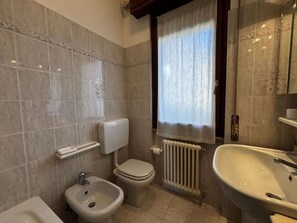 Shower, free toiletries, hair dryer, toilet paper