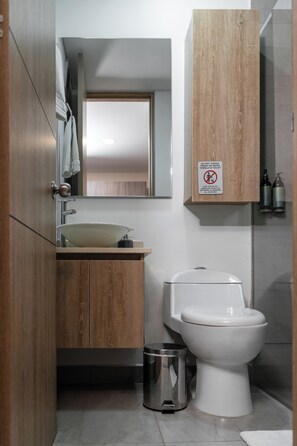 Haartrockner, Handtücher, Seife, Toilettenpapier