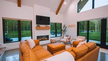 Smart TV, fireplace, video games, books