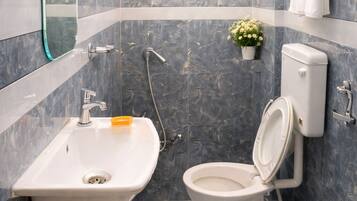 Shower, rainfall showerhead, slippers, bidet