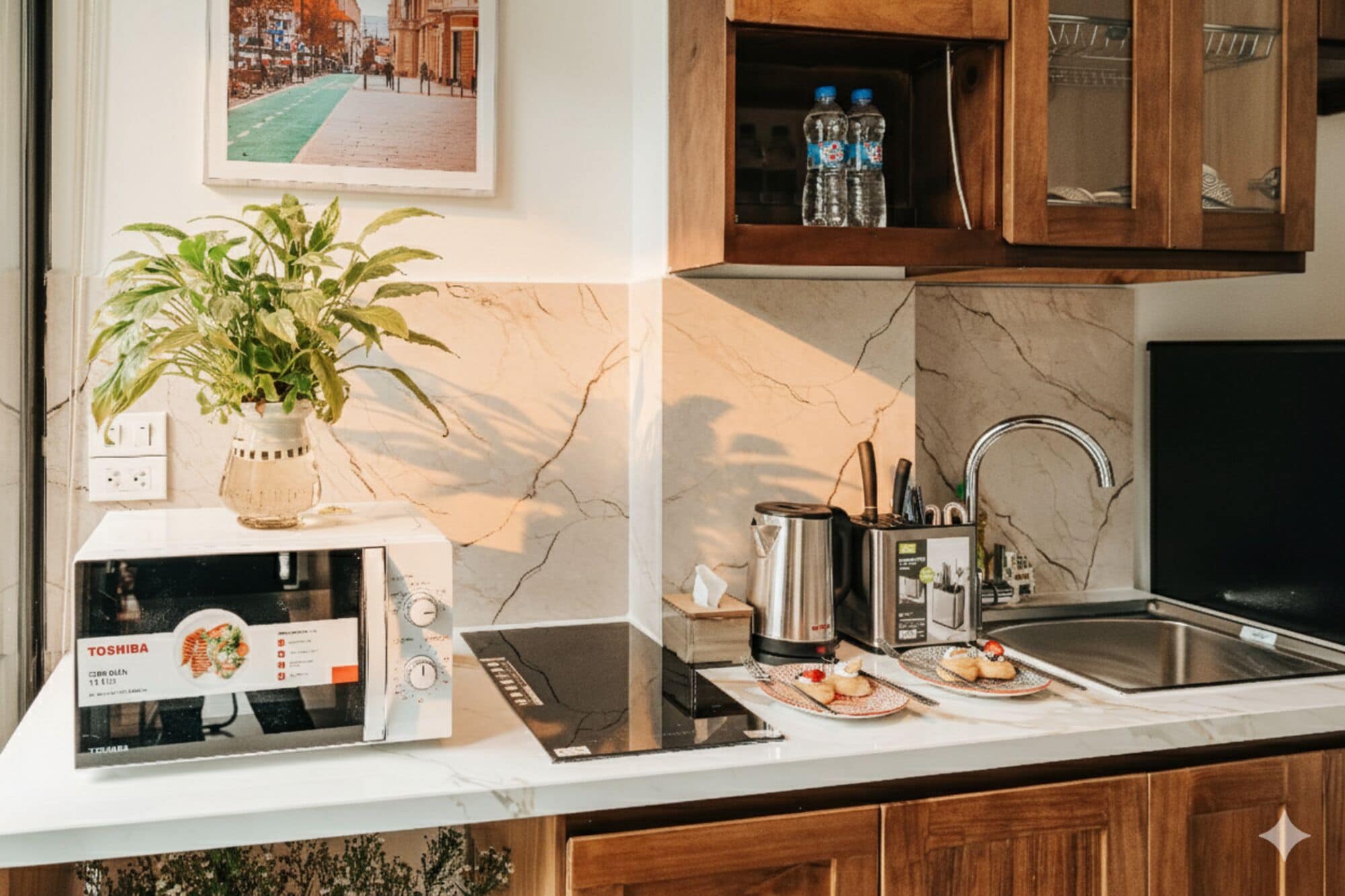 Junior Studio, Courtyard View | Private kitchen | Full-size fridge, stovetop, cookware/dishes/utensils