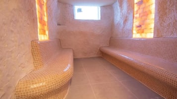 Sauna, hot tub, steam room, deep-tissue massages, sports massages