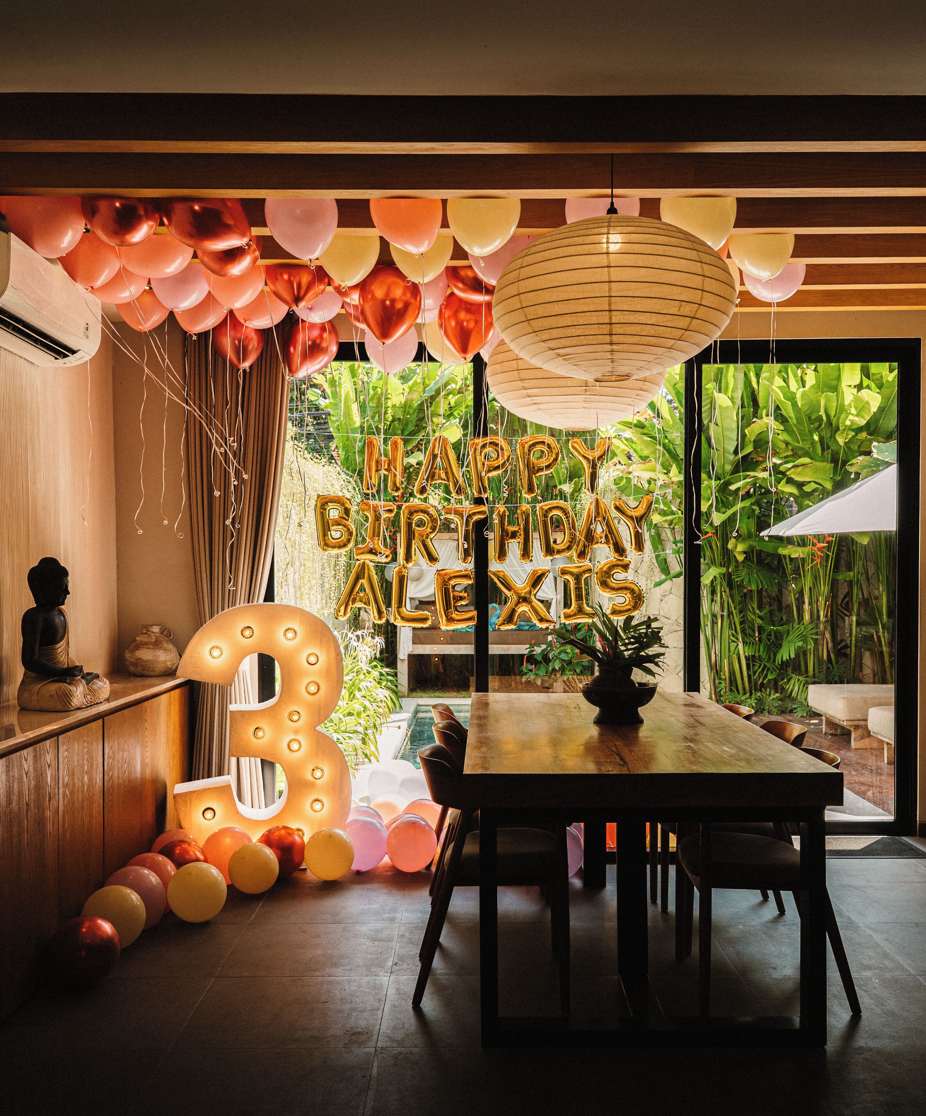 Villa, 3 Schlafzimmer, eigener Pool, Gartenblick | Esszimmer