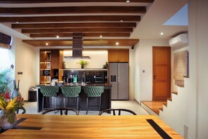 Villa, 4 Bedrooms, Private Pool, Garden View | Private kitchen | Electric kettle, highchair, eco-friendly cleaning products