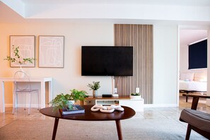 1 bedroom, desk, iron/ironing board, travel cot