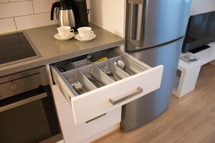 Apartamento conforto, 1 quarto, vista para a cidade | Cozinha privada