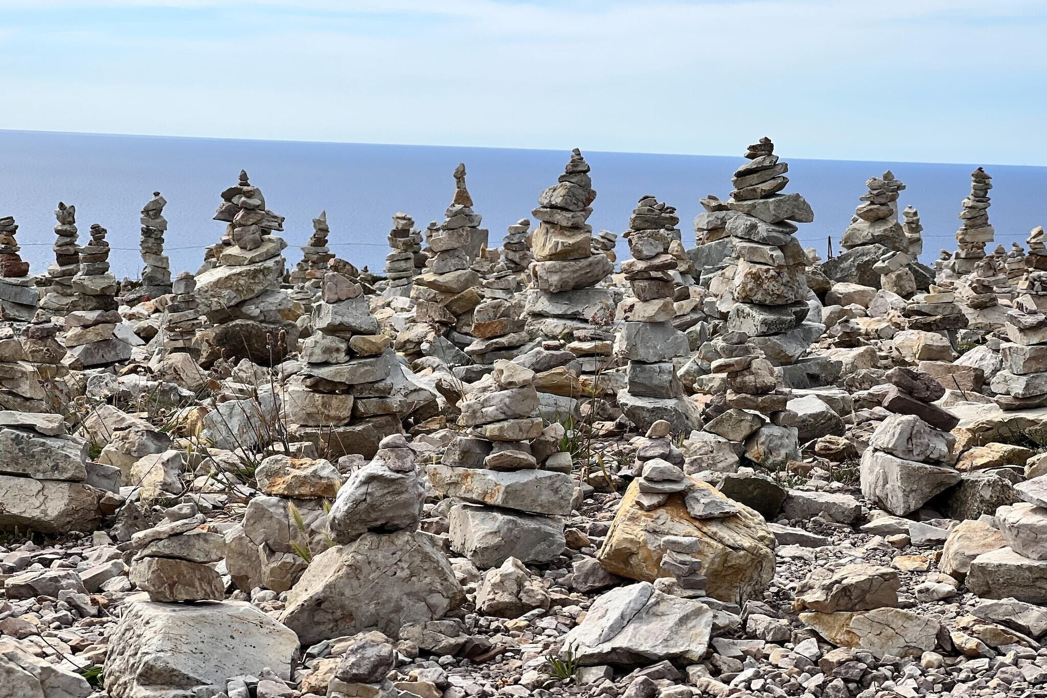 A rocky landscape with numerous stone stacks.