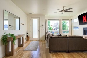 Smart TV, fireplace, foosball, stereo