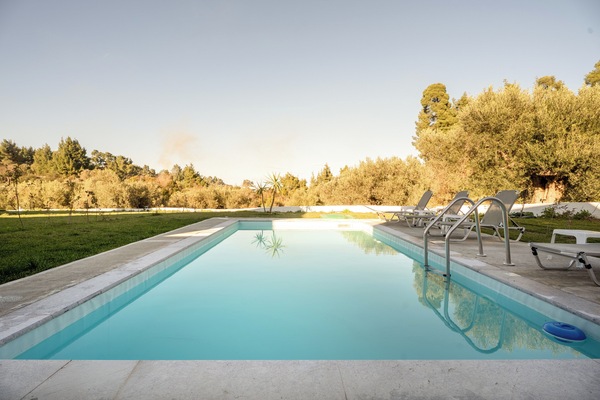 Private pool villa in Halkidiki-olive trees-sunbeds, serene garden-total privacy