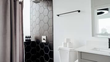 Secador de cabelo, toalhas de banho