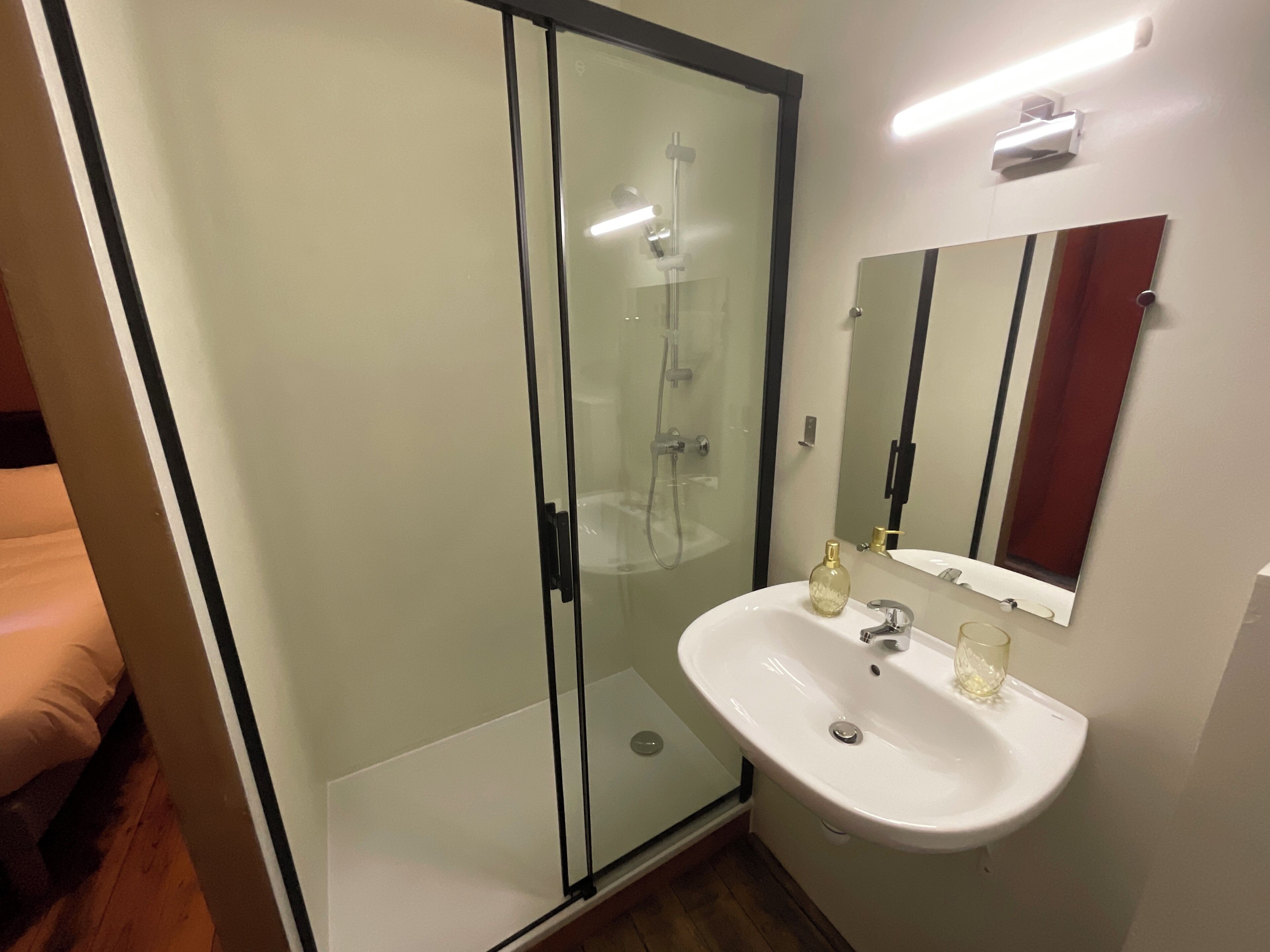 Traditional Single Room | Bathroom | Shower, hair dryer, towels, soap