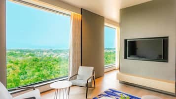 50-inch LCD TV with digital channels, books