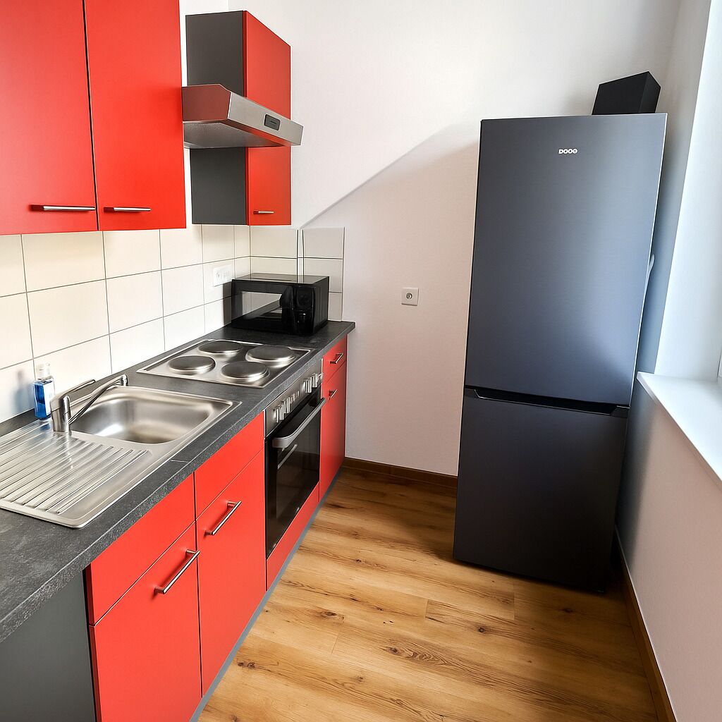 Kühlschrank, Mikrowelle, Ofen, Kochgeschirr/Geschirr/Besteck