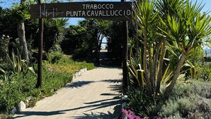 A wooden pathway leading to a sign reading "TRABOCCO PUNTA CAVALLUCCIO." - Casa DeDa Charme - Luxury Design on the Trabocchi Coast (Fossacesia)
