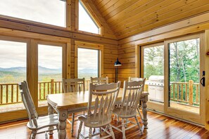 House (5 Bedrooms) | Interior - Mtn-view Deck: Scenic Conway Log Cabin! (Conway)