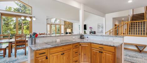 Microwave, stovetop, dishwasher, coffee/tea maker