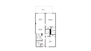 A floor plan of a hotel room with a balcony, living room, dining room, kitchen, and two bedrooms. - Ocean Breeze East 602, 2BD/2BA, Gulf-Front, Pool + Private Beach Access (Perdido Key)