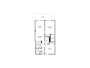 Un plan d’étage d’une chambre d’hôtel comprenant un balcon, un salon, une salle à manger, une cuisine et deux chambres.
