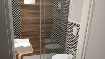 Double or Twin Room | Bathroom | Shower, hair dryer, slippers, towels