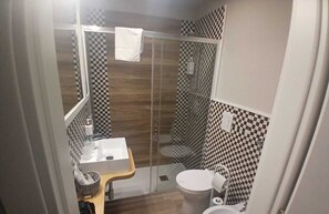 Double or Twin Room | Bathroom | Shower, hair dryer, slippers, towels