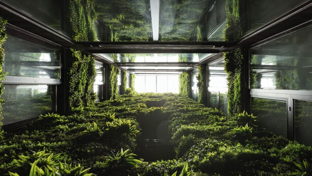 A greenhouse with rows of plants and a central water feature. - Thirty Three Boutique -Adults Only By K Hotels (St. Julian's)