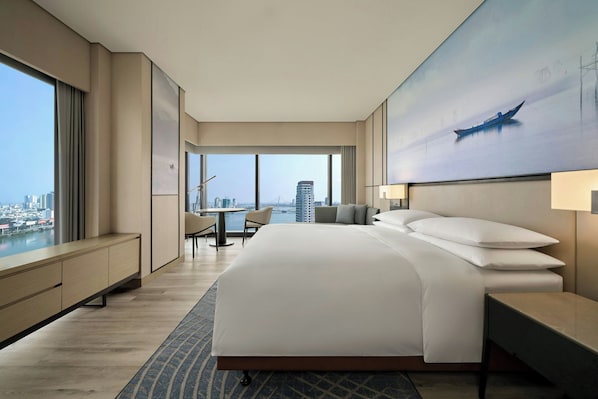 Premium bedding, memory foam beds, minibar, desk