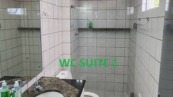 Hair dryer, towels, toilet paper