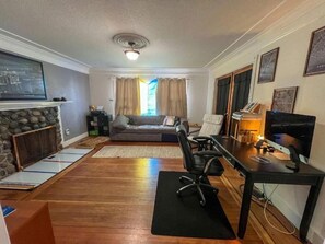 TV, fireplace