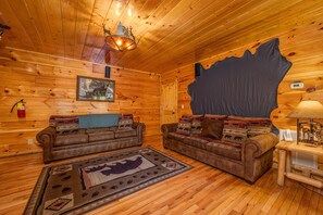 Smart TV, fireplace, video games, DVD player