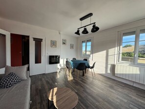 TV, fireplace
