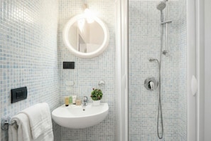 Shower, free toiletries, hair dryer, bidet