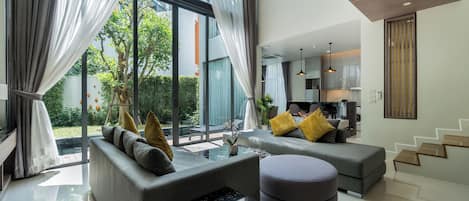 Villa, 2 Bedrooms, Patio | Living area | 55-inch LED TV with digital channels