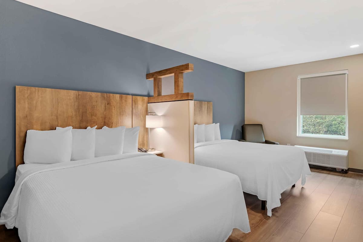 Estúdio premium, 2 camas Queen, para não fumantes, geladeira e micro-ondas | Roupas de cama premium, escrivaninha, cortinas blackout