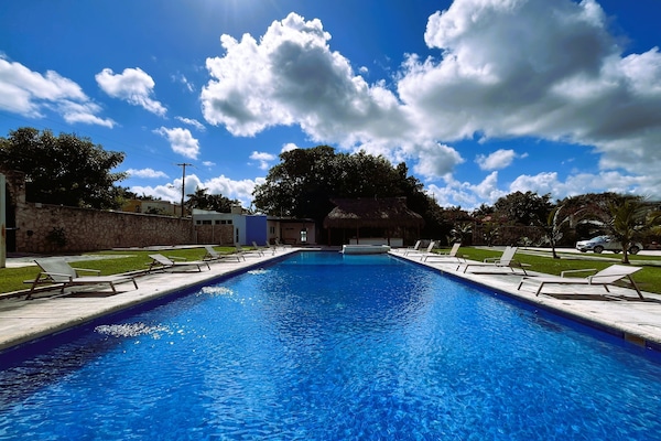 Outdoor pool, open 8:00 AM to 9:00 PM, sun loungers