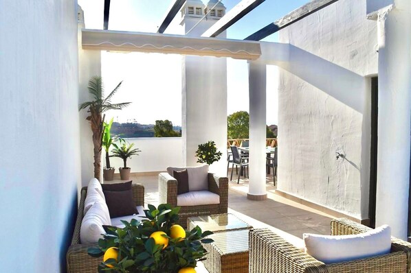 Terrace/patio - 2 Bedroom apartment with solarium and Hot tub, fantastic views (AN)