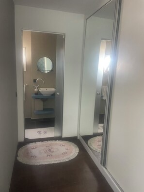 Hair dryer, towels, toilet paper