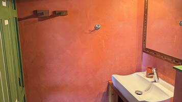 Shower, towels, toilet paper