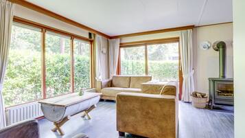 Een televisie en een open haard