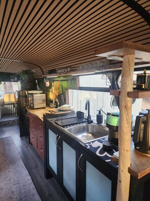 Fridge, microwave, oven, electric kettle