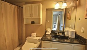 Douche, serviettes fournies, papier toilette