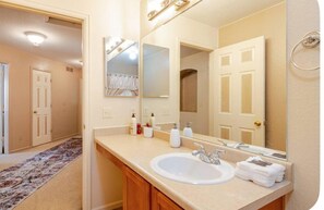 Shower, jetted bath, hair dryer, bidet