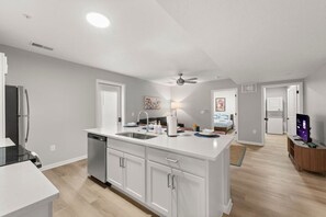 Fridge, microwave, oven, dishwasher