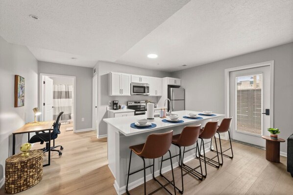 Fridge, microwave, oven, dishwasher