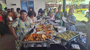 A buffet with various dishes, including meats, vegetables, and rice. - Tavua Hotel (Tavua)