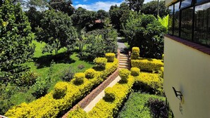 A garden with a pathway leading to a building. - A  farmhouse on the Tea farm estate (Kiambu County)