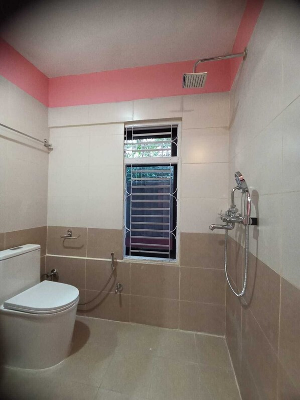Shower, bidet, towels, toilet paper