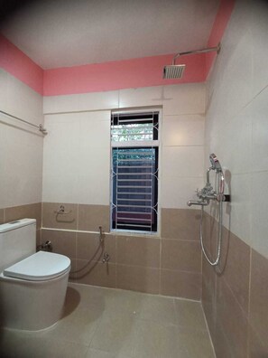 Shower, bidet, towels, toilet paper