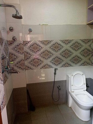 Shower, bidet, towels, toilet paper