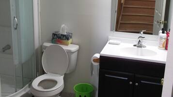 Shower, towels, soap, shampoo