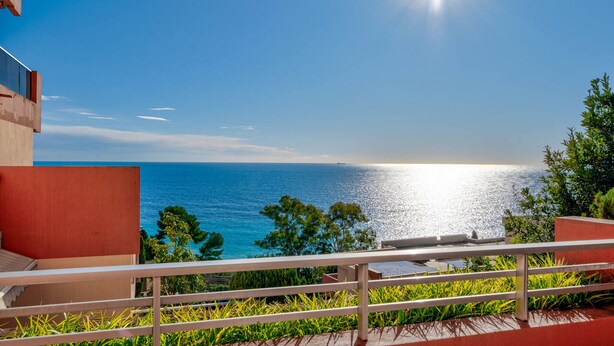 A balcony with a view of the sea and a clear sky. - Studio for 4 people with Wi-Fi, sea view (Roquebrune-Cap-Martin)